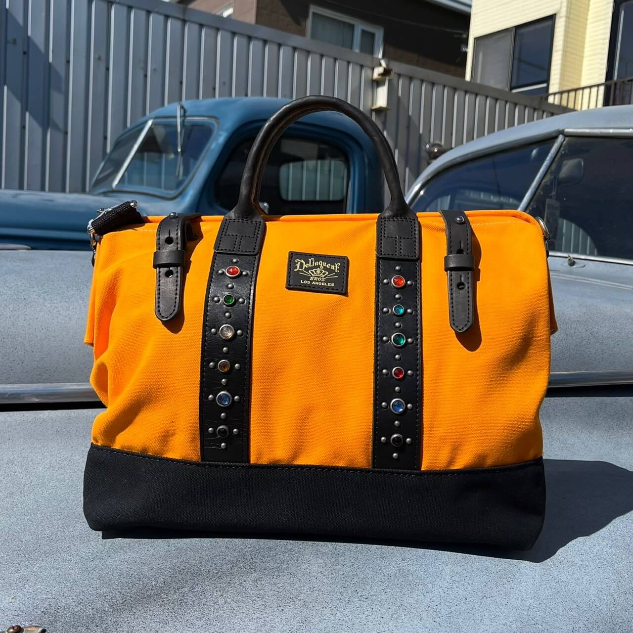 “The Delinquent”40’s style studded Bag　ORANGE×BLACK