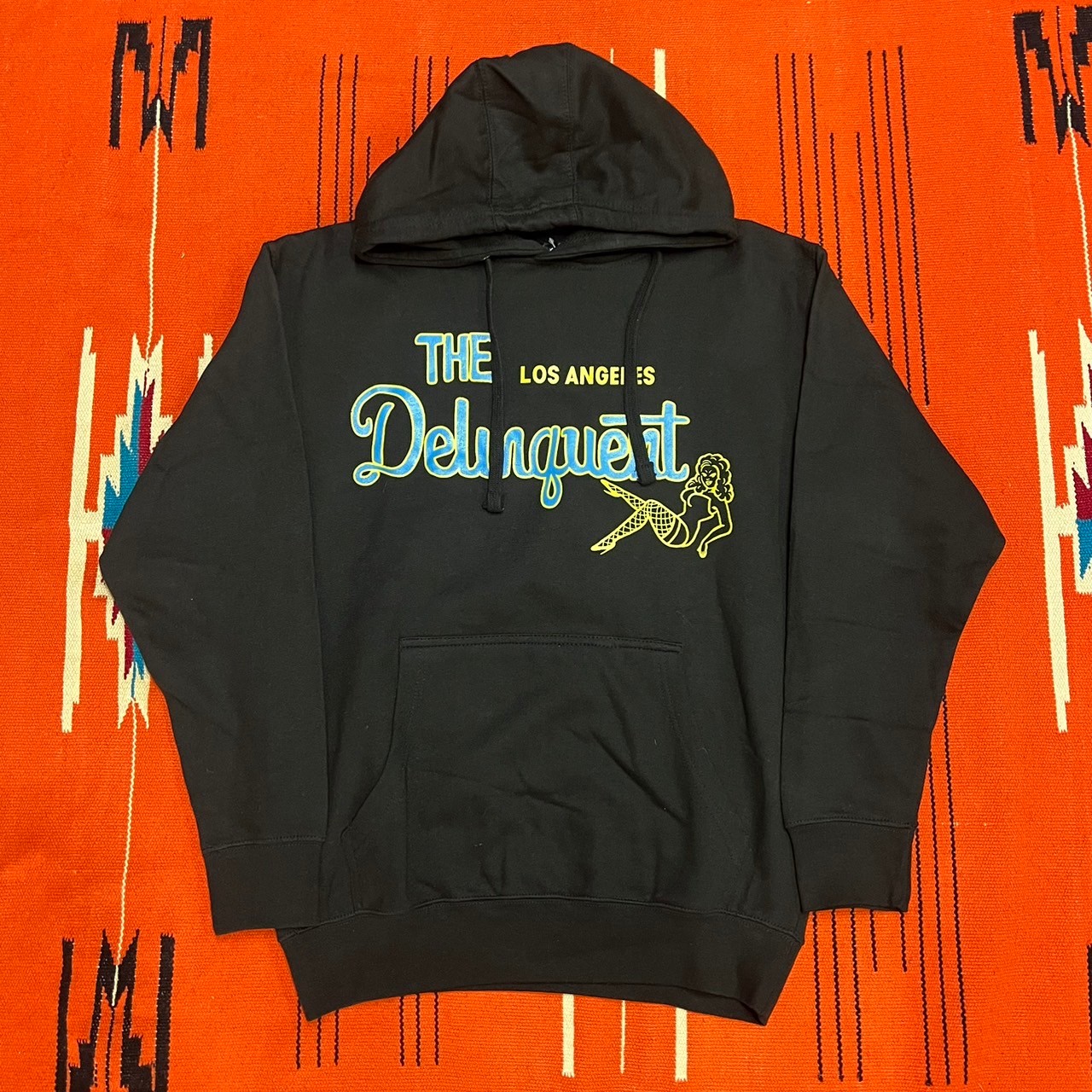 ”The Delinquent LA”Hoodie　BLACK×SKY BLUE