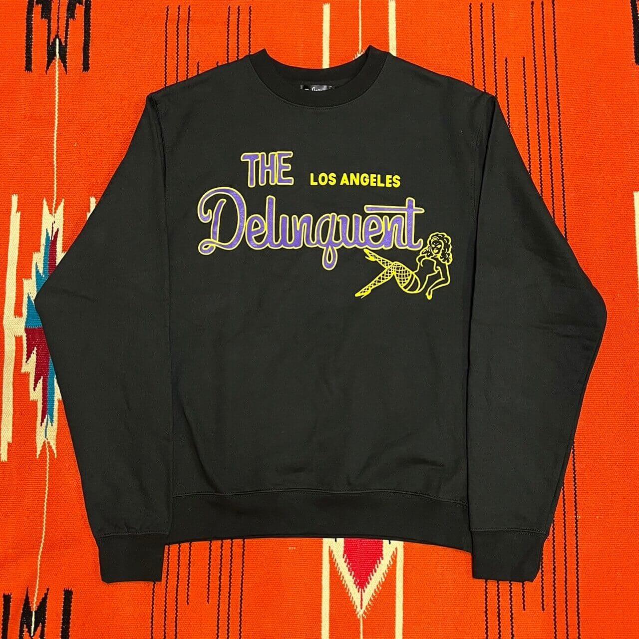 ”The Delinquent LA” Crew Neck Sweat Shirt　PURPLE×YELLOW