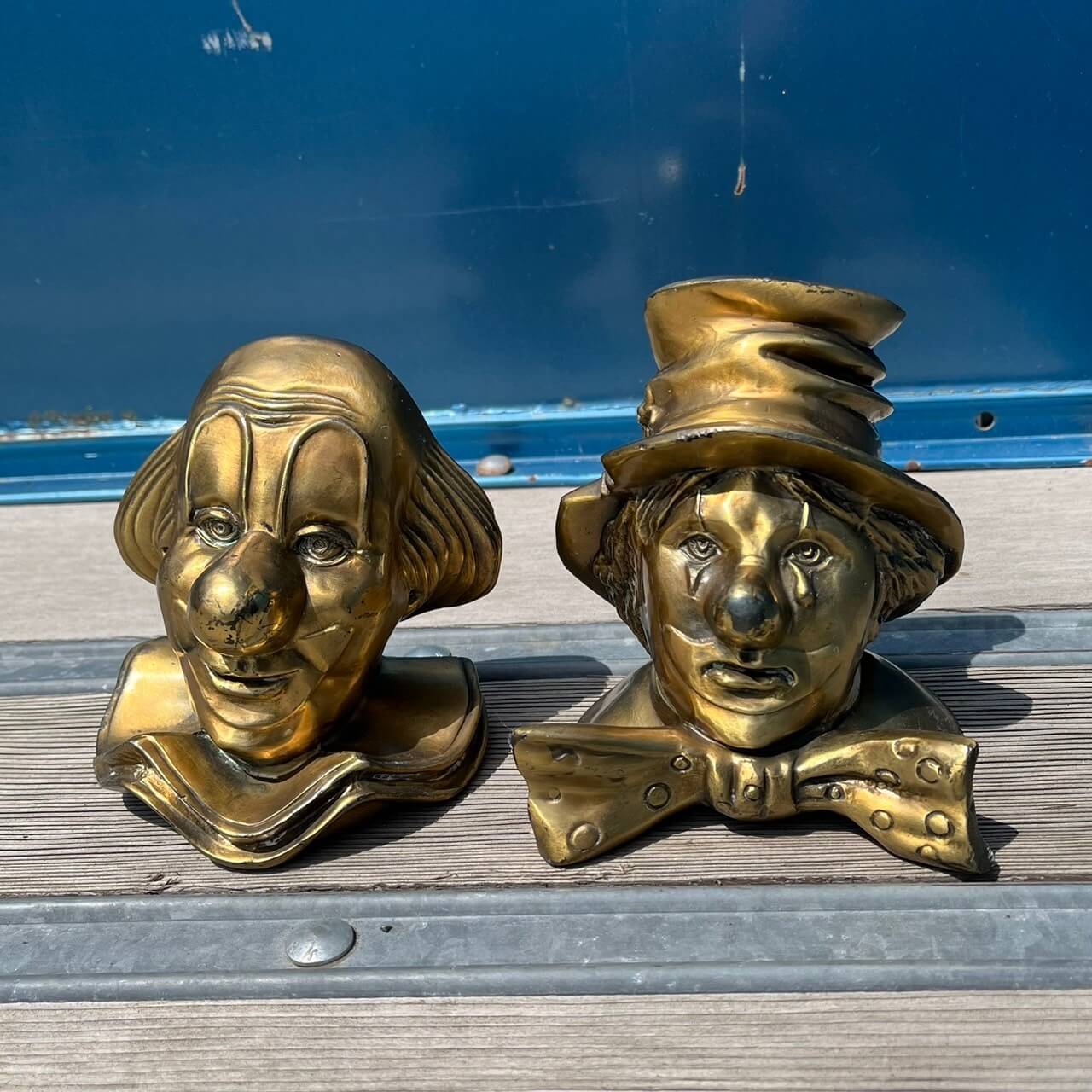 【40s】Brass Clown Head Bookends