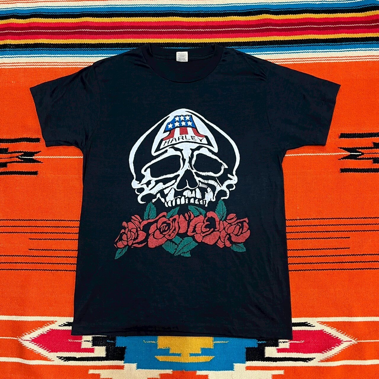 【80s】Harley-Davidson”SKULL WITH ROSES” Tee (Mサイズ)