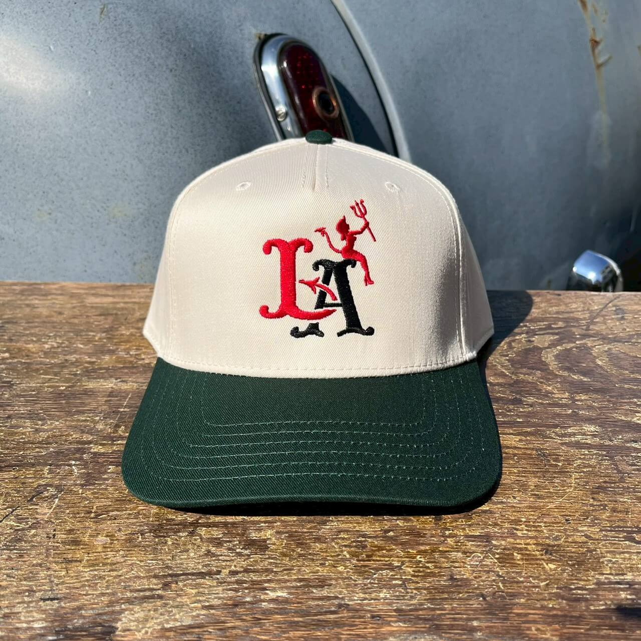 Devilish 5 Panel Snap Back Cap　NATURAL×GREEN