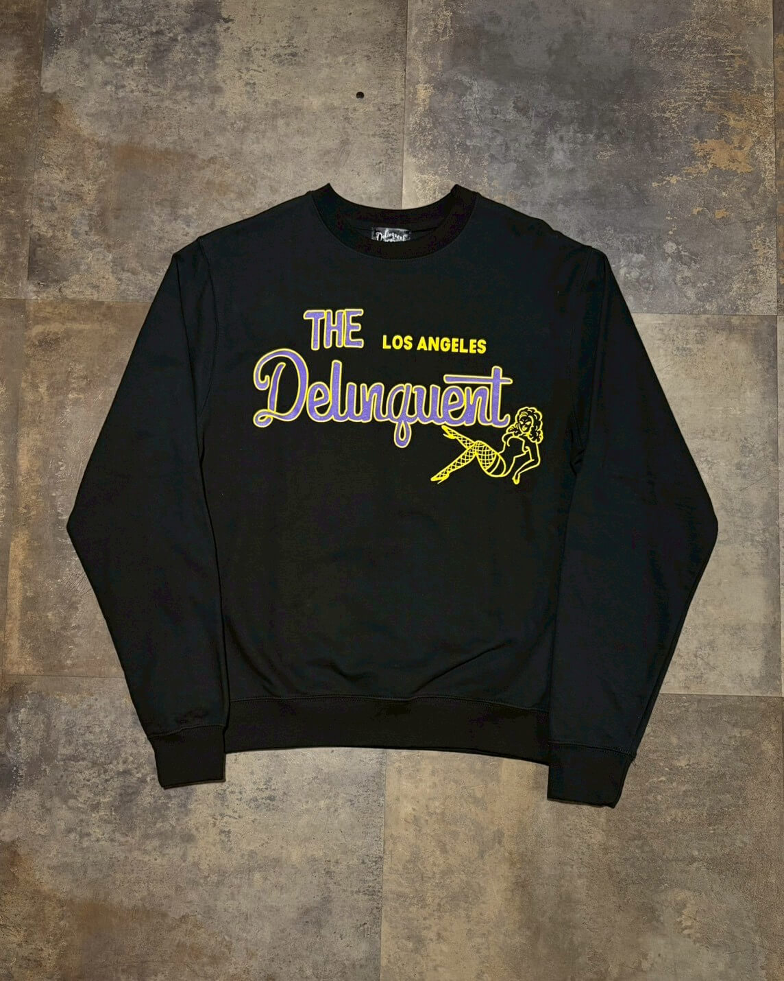 The Delinquent LA Crew Neck Sweat Shirt　PURPLE×YELLOW