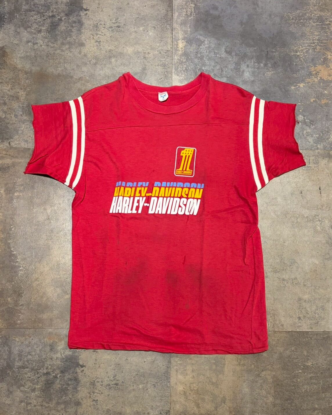 【70s】Harley-Davidson”No.1 MEETS THREE REAMS LOGO” Tee
