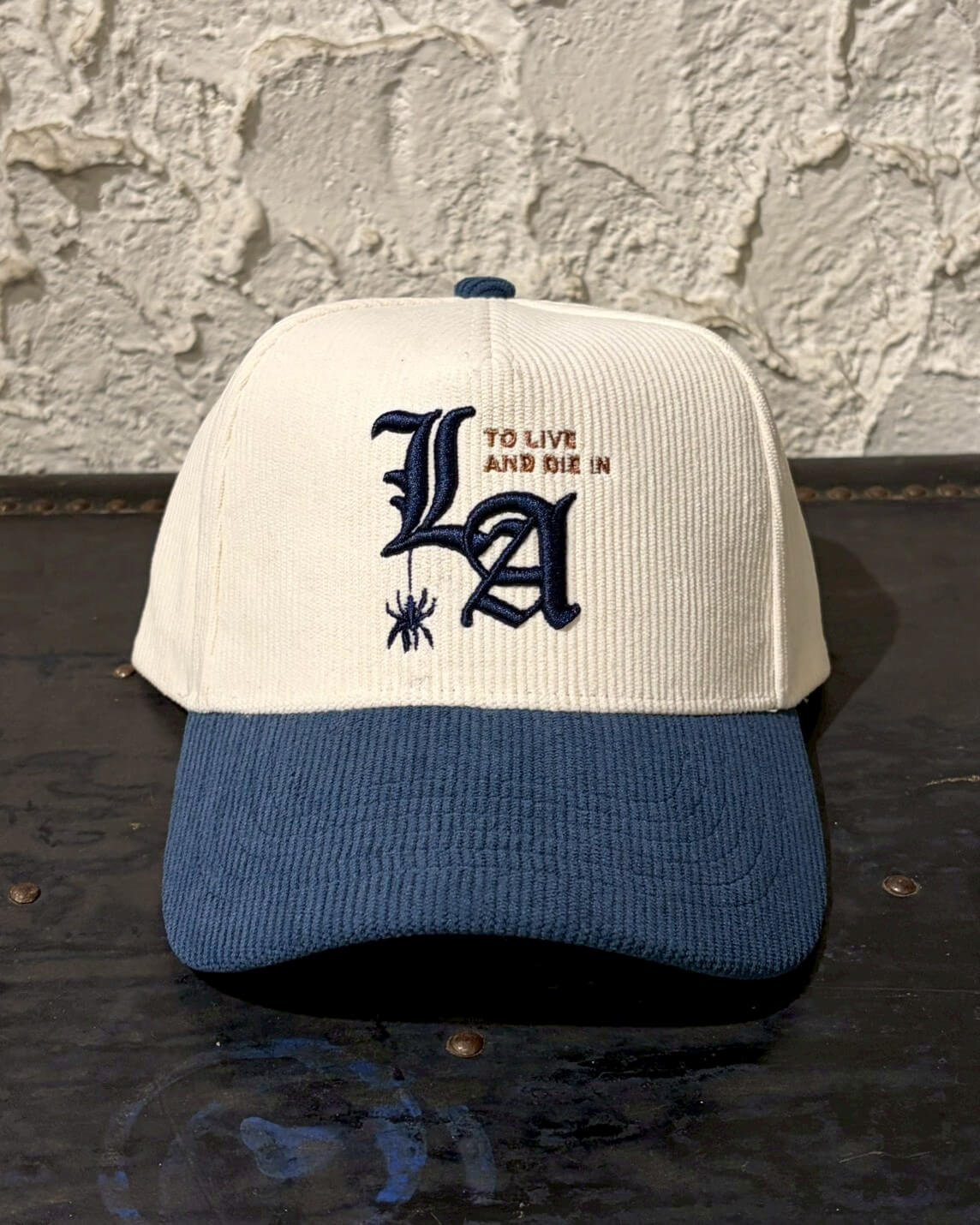 To live and Die in LA Corduroy 5 Panel Snap Back Cap　NATURAL×INDIGO