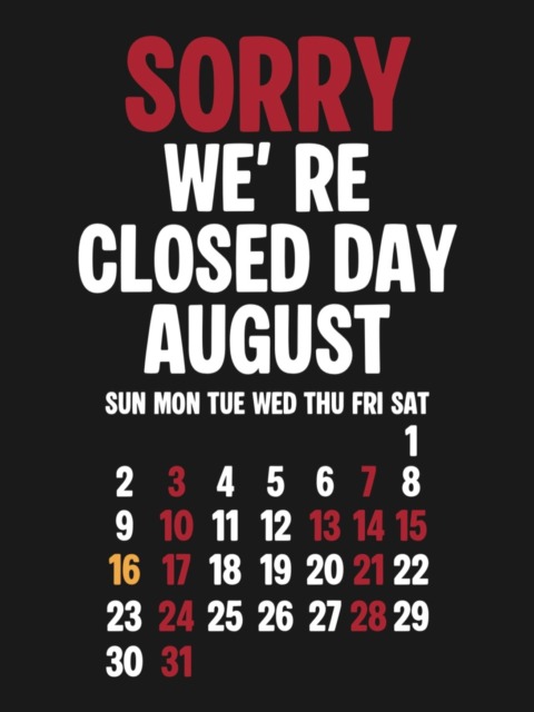 August Close Day.※赤字が店休となります。8/16 (日)は神戸市にて @neworderchoppershow  にて出店させて頂きます。⬛︎ 営業時間 : 11:00~19:00
⬛︎ 北海道札幌市白石区北郷9条７丁目10-2
⬛︎ 駐車場有#delinquentbros
#デリンクエントブロス
#デリンクエント
#非行兄弟
#札幌